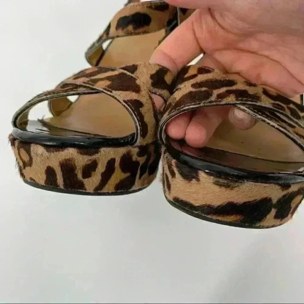 Nine West womens Fannyr heels size 8 brown cheetah calf hair platform wedges